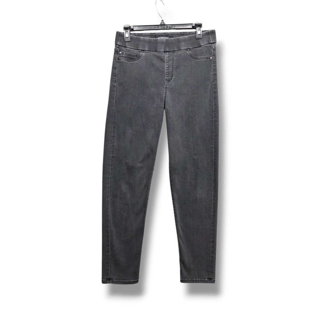 Liverpool Gia Glider Slim Jean Women 10 Black Rinse SNAG Pull On High Rise Ankle